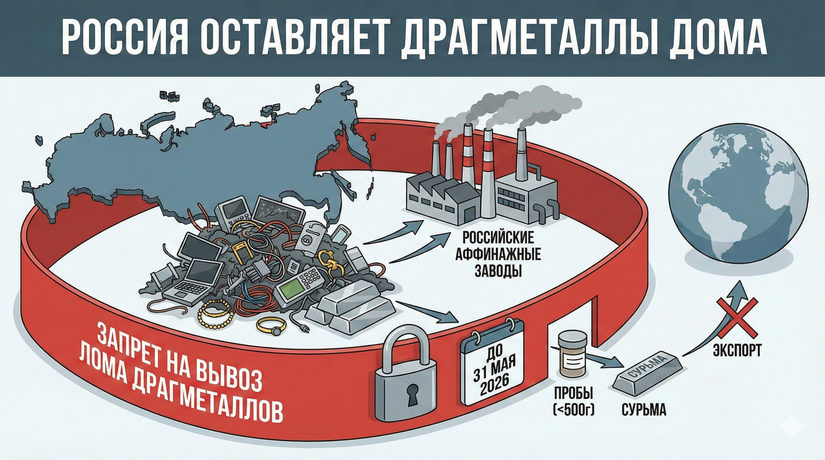 Россия оставляет драгметаллы дома: запрет на вывоз лома продлен до середины 2026 года