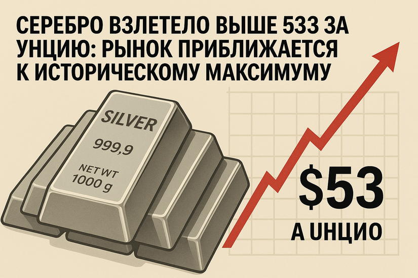 Серебро взлетело выше $53 за унцию: Рынок приближается к историческому максимуму