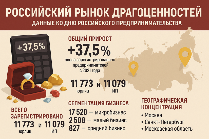 Российский рынок драгоценностей: данные ко Дню российского предпринимательства