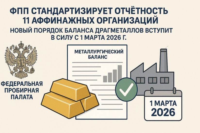 ФПП стандартизирует отчетность 11 аффинажных организаций: Новый порядок баланса драгметаллов вступит в силу с 1 марта 2026 г.