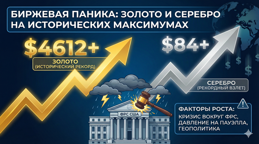 Биржевой шторм: Золото пробило $4600, серебро выше $84 на фоне кризиса вокруг ФРС