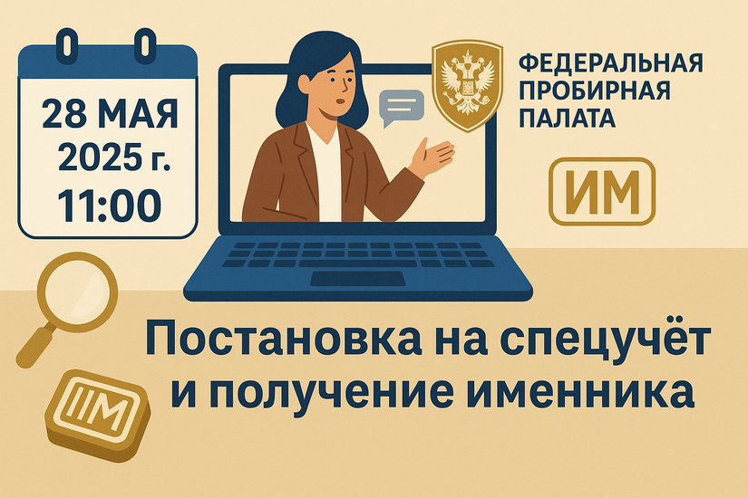28 мая Федеральная пробирная палата проведет онлайн-семинар по постановке на спецучёт и получению именника
