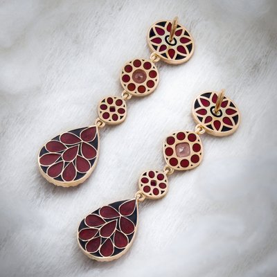 Серьги и кольцо с адулярами и эмалью