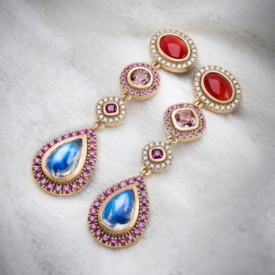 Серьги и кольцо с адулярами и эмалью