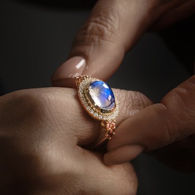 Серьги и кольцо с адулярами и эмалью