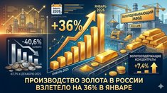 Производство золота в России в январе взлетело на 36%, а добыча серебра резко сократилась