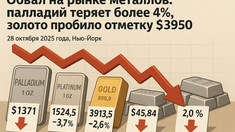 Обвал на рынке металлов: палладий теряет более 4%, золото пробило отметку $3950
