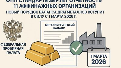 ФПП стандартизирует отчетность 11 аффинажных организаций: Новый порядок баланса драгметаллов вступит в силу с 1 марта 2026 г.