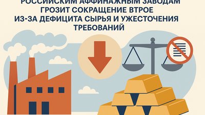 Российским аффинажным заводам грозит сокращение втрое из-за дефицита сырья и ужесточения требований