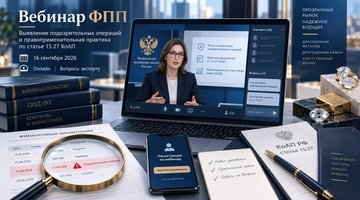 Федеральная пробирная палата проведет вебинар по выявлению подозрительных операций и практике применения ст. 15.27 КоАП РФ