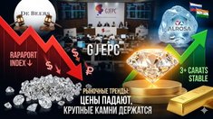 Рыночные тренды: Rapaport падает, крупные камни держат цену, а De Beers насыщает рынок
