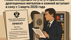 Новая инструкция по учету и хранению драгоценных металлов и камней вступает в силу с 1 марта 2026 года