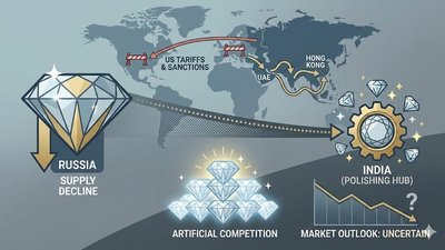Экспорт алмазов из РФ в Индию обновил пятилетний минимум