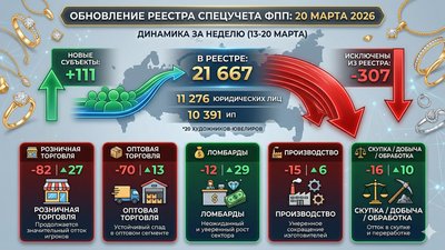 РЕЕСТР СПЕЦУЧЕТА: розница и опт продолжают сокращаться, а ломбарды показывают рост (13–20 марта 2026)