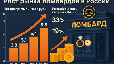 Рост рынка ломбардов в России: прибыль увеличилась на 76% на фоне рекордной рентабельности
