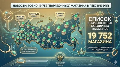 ФПП опубликовала свежий список добросовестных ювелирных магазинов: в реестре около 20 тысяч торговых точек
