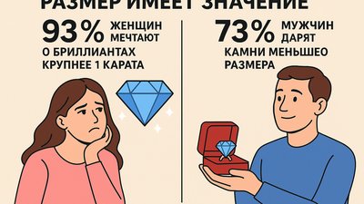 Размер имеет значение: 93% женщин мечтают о бриллиантах крупнее 1 карата, но 73% мужчин дарят камни меньшего размера
