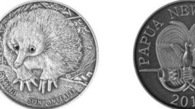 Монета «Колючий муравьед» с черными бриллиантами