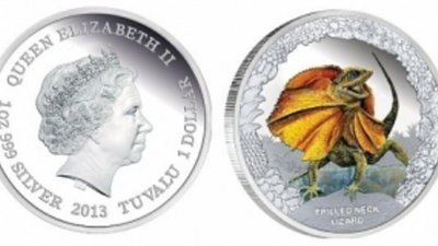 Для Тувалу выпустили монету «Плащеносная ящерица»