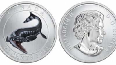 На канадской монете светится скелет тилозавра