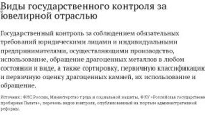 Гильдия ювелиров России опубликовала единый перечень видов государственного контроля за ювелирной отраслью