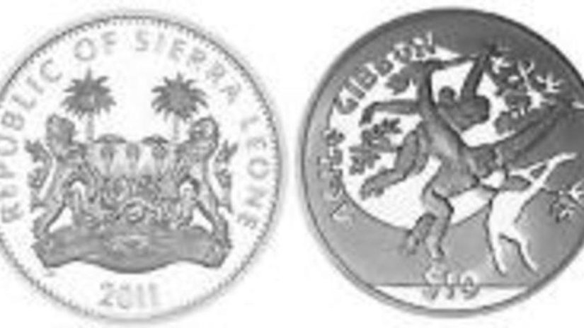 Монетный двор Великобритании выпустил очередную монету «Чернорукий гиббон» из серии «Приматы»