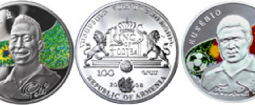 Серебряные монеты Армении серии "Короли футбола"