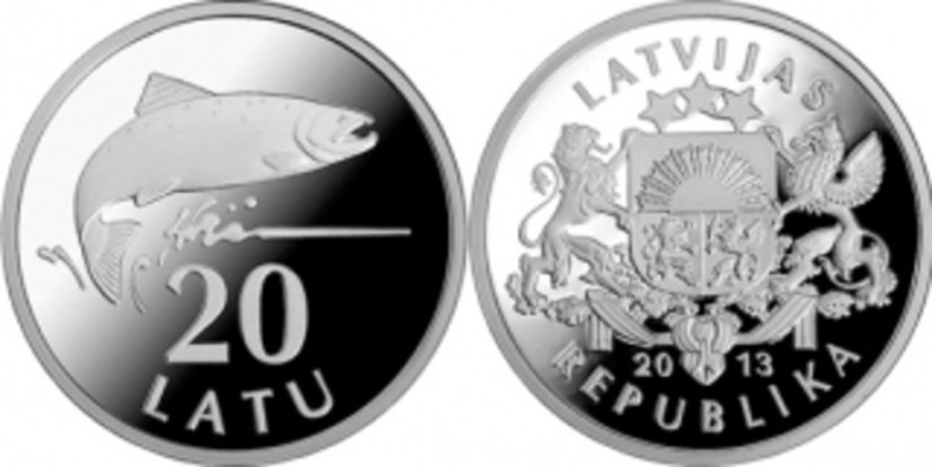 На монете Латвии изобразили лосося (20 латов)